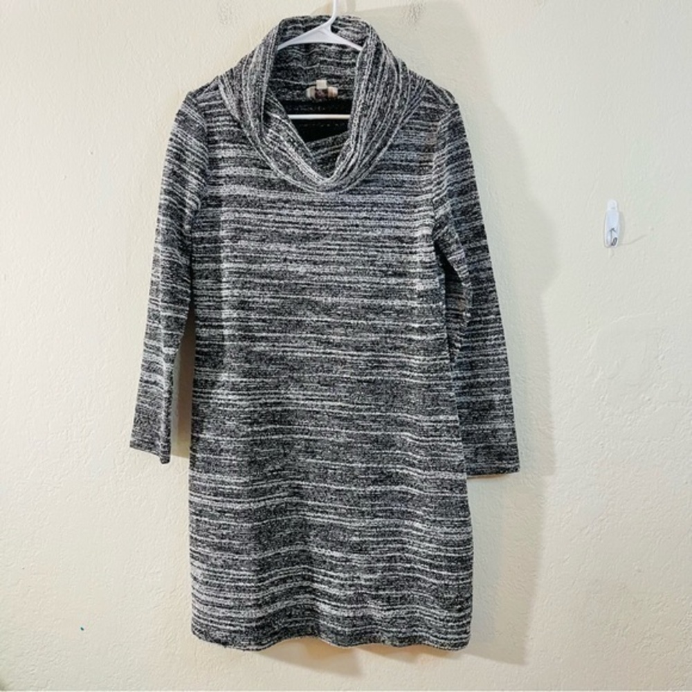 Loft Cowl Neck Tweed Sweater Dress Women Size Medium Black/White